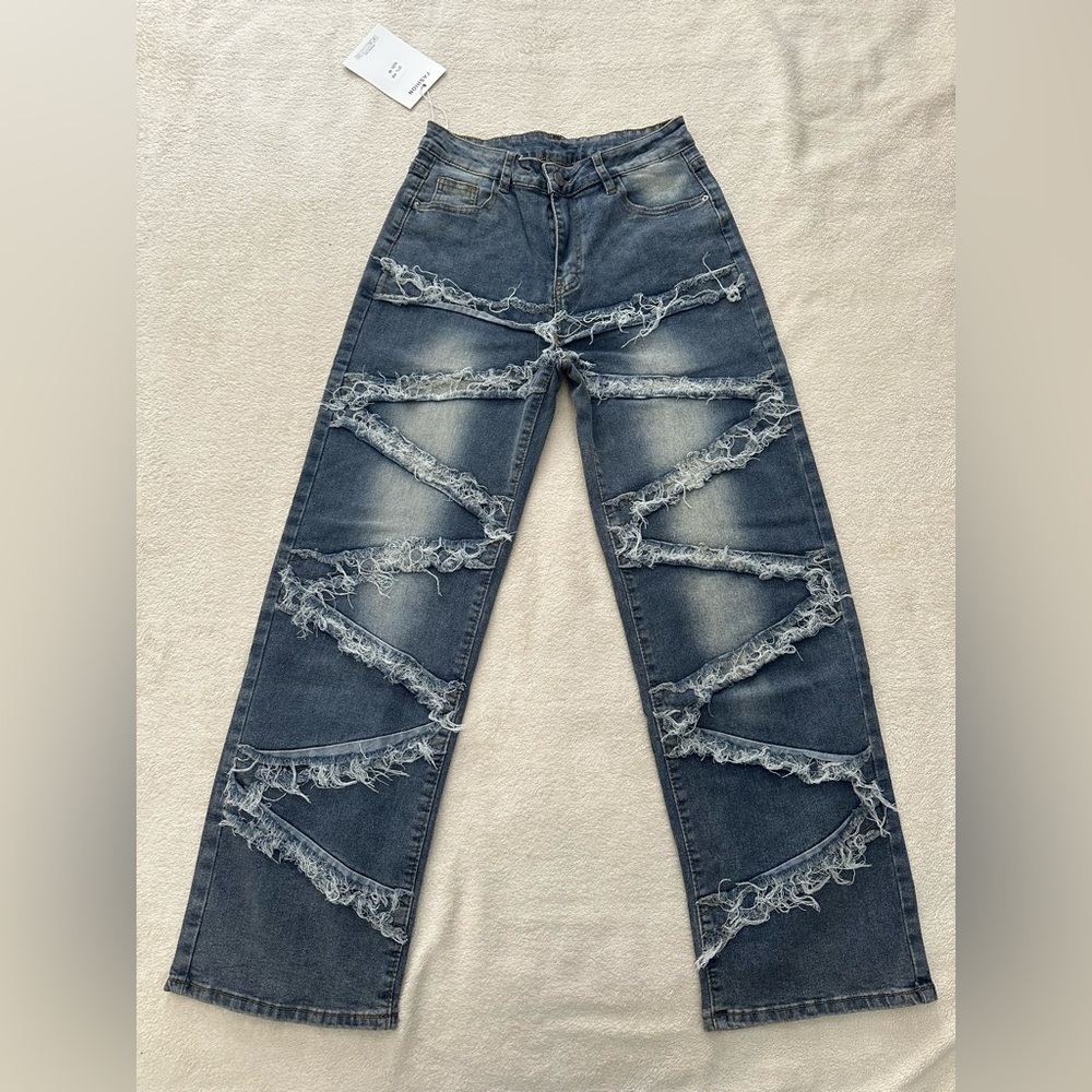 Men's Distressed Jeans Relaxed Leg Pockets Blue Size 27/28